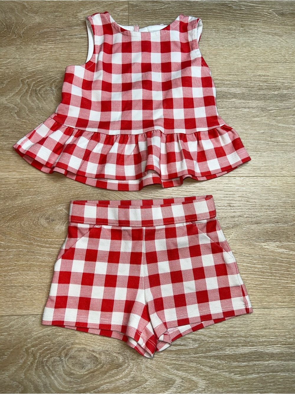 Janie and Jack, Red & White Gingham Patterned Ponte Shorts & Tank Top